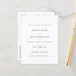 Clean Black and White Modern Wedding Save the Date Announcement Postcard