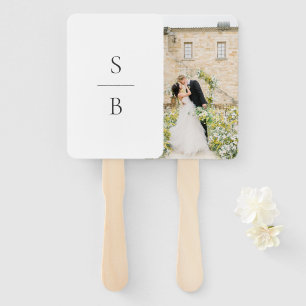 Clean Black and White Monogram Modern Wedding Hand Fan