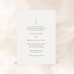 Clean Black and White Monogram Modern Wedding Invitation