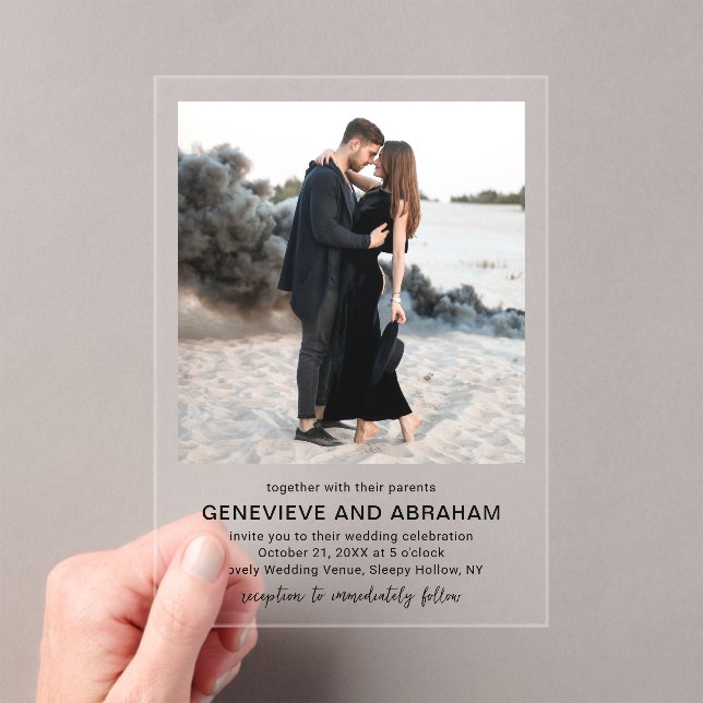 Clean Black and White Photo Modern Wedding Acrylic Invitations (Insitu (Handheld))