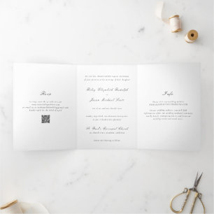 Clean Black and White QR Code Elegant Wedding Tri-Fold Invitation