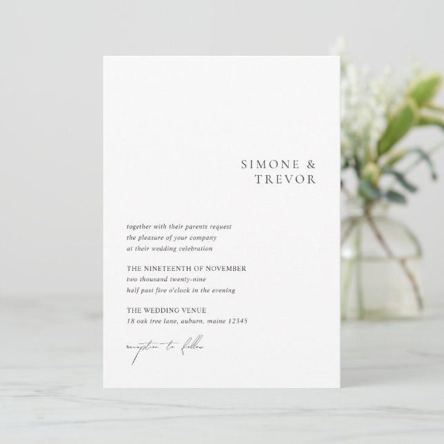 Clean Black and White QR Code Modern Wedding Invitation (Standing Front)