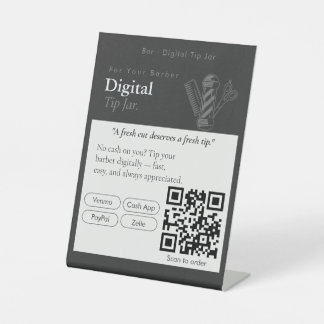 Clean Black Digital Tip Jar QR Code Sign