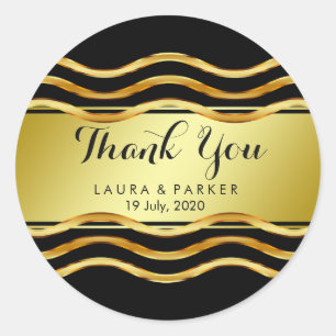 Clean Black Gold Curved Thank You Wedding Classic Round Sticker