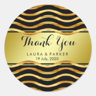 Clean Black Gold Curved Thank You Wedding Classic Round Sticker