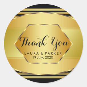Clean Black Gold Curved Thank You Wedding Classic Round Sticker