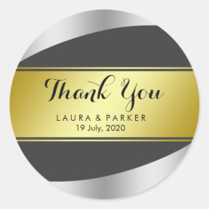 Clean Black Gold Modern Thank You Wedding Classic Round Sticker