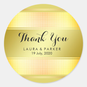 Clean Black Gold Striped Thank You Wedding Classic Round Sticker