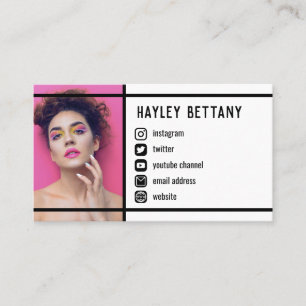 Clean Black Lines Social Media Icons Photo Business Card