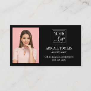 Clean Black Logo & Personal Photo Business Card
