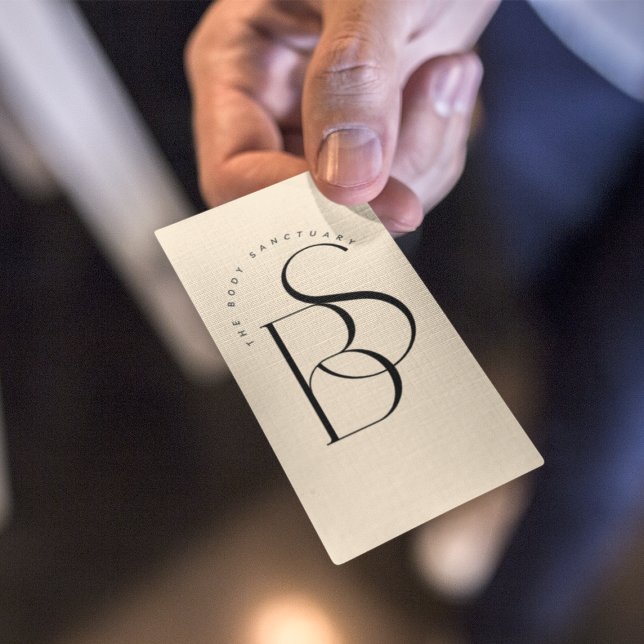 Clean Black Monogram Initial Script Champagne Business Card (Creator Uploaded)