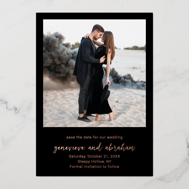 Clean Black Photo Modern Wedding Save the Date (Front)