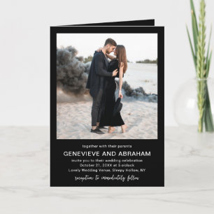 Clean Black Photo QR Code Modern Wedding Invitation