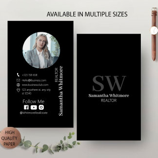 Clean Black Realtor Professional Real Estate Business Card