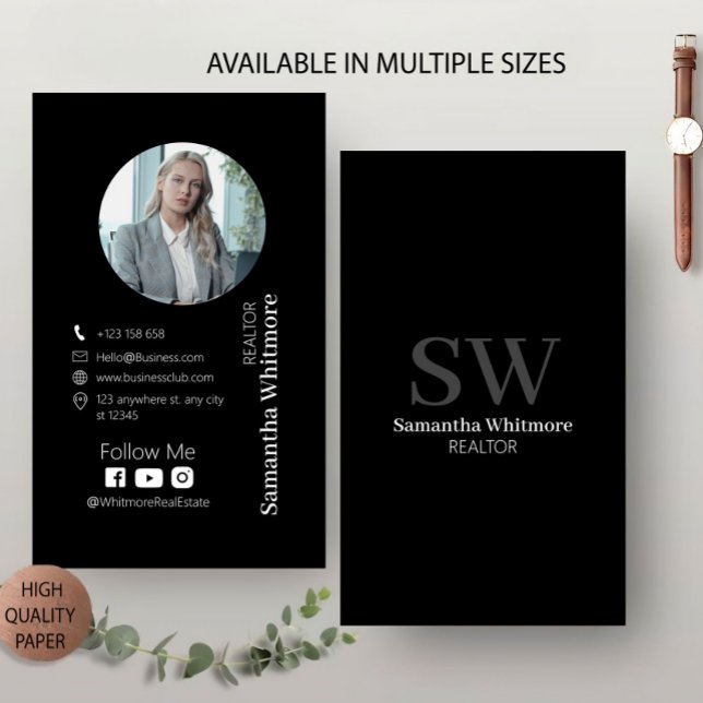 Clean Black Realtor Professional Real Estate Business Card (Creator Uploaded)