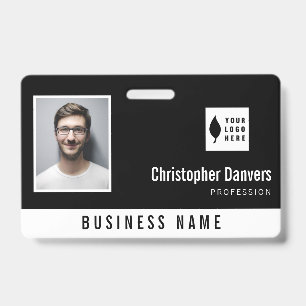 Clean Black White Add Your Logo Office Employee ID Badge