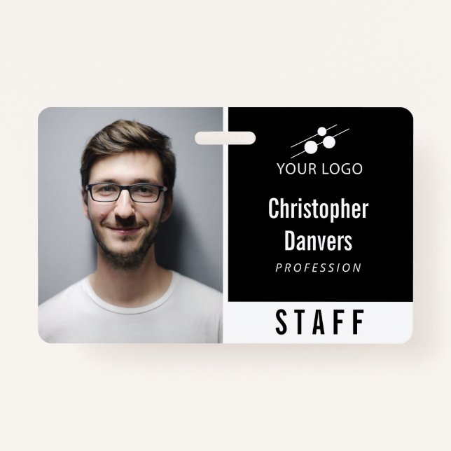Clean Black White Employee ID Add Your Logo ID Badge (Front)