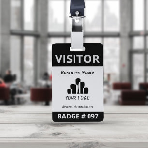 Clean Black White Visitor Logo Template ID Badge
