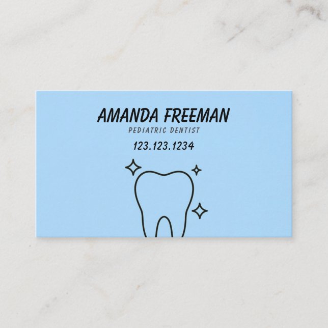 Clean Blue & Black Tooth Outline Kids Dentist Appointment Card (Front)