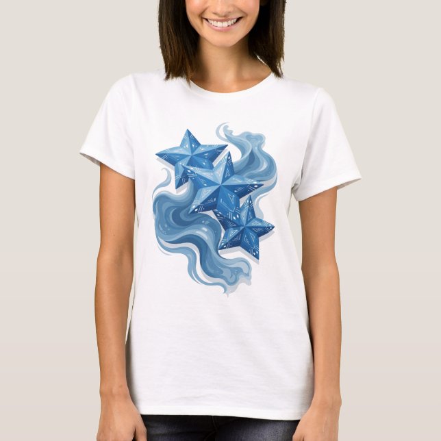 Clean Blue ICE STAR 3D Text Art T-Shirt (Front)