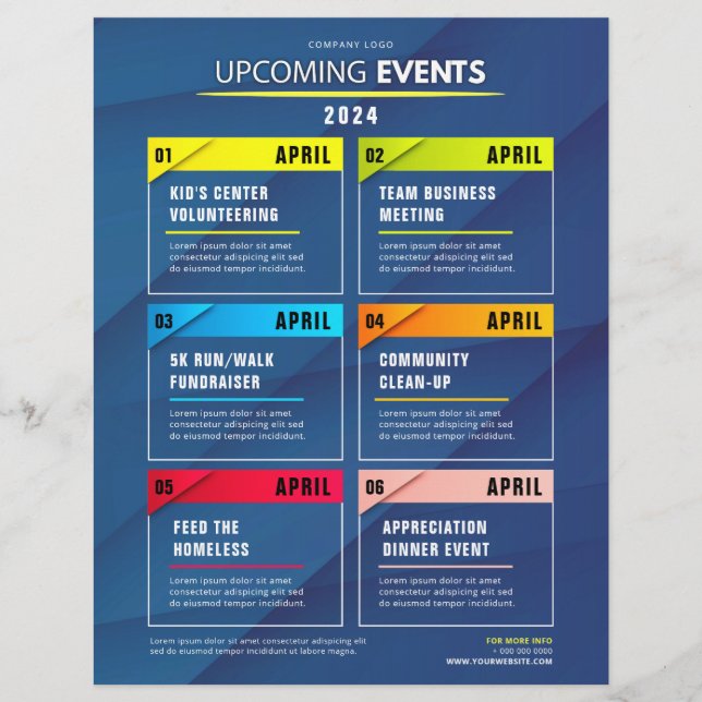 Clean Blue Upcoming Events Schedule Planner  Flyer (Front)