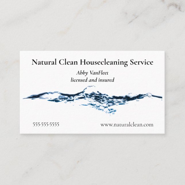 Clean Blue Water Splash Business Card (Front)