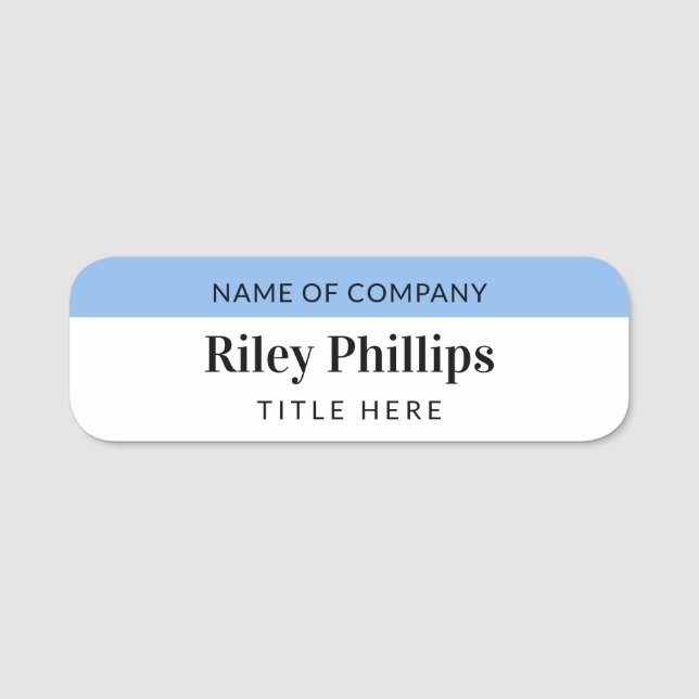Clean Blue & White Company Name Title Name Tag (Front)