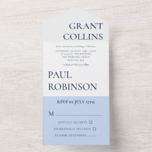 Clean Blue White Minimalist Wedding All In One Invitation