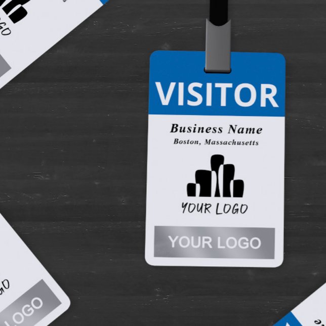 Clean Blue White Visitor 2 Logos Template ID Badge (Creator Uploaded)