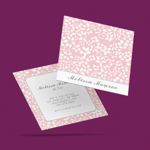 Clean Blush Pink Flowers Feminine Cute Script  Square Business Card