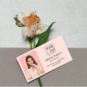 Clean Blush Pink Logo & Personal Photo Business Card