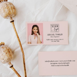 Clean Blush Pink Logo & Personal Photo Business Card