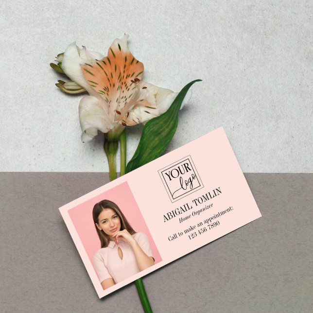 Clean Blush Pink Logo & Personal Photo Business Card (Creator Uploaded)