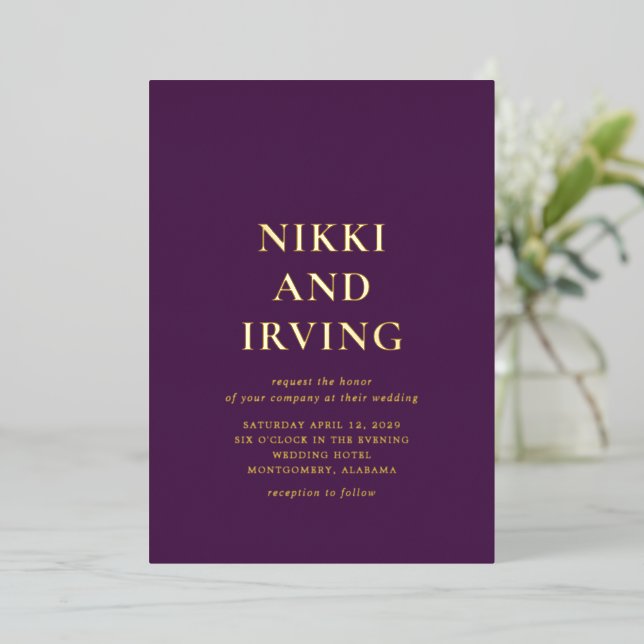 Clean Bold Fonts Purple Modern Wedding (Standing Front)