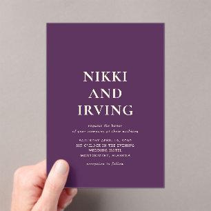 Clean Bold Fonts Purple Modern Wedding Acrylic Invitations