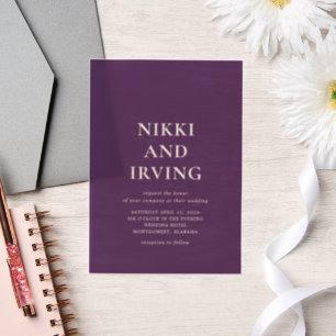 Clean Bold Fonts Purple Modern Wedding Vellum Invitations