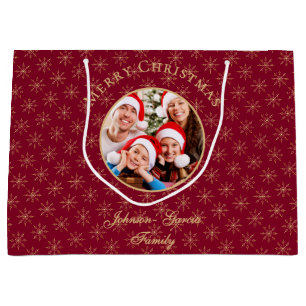 Clean Burgundy Gold Snowflakes Christmas Large Gift Bag
