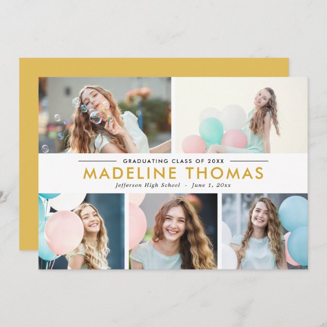 Clean Collage EDITABLE COLOR Graduation Photo Invitation (Front/Back)