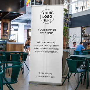 Clean Company logo & Promotional Text White Retractable Banner