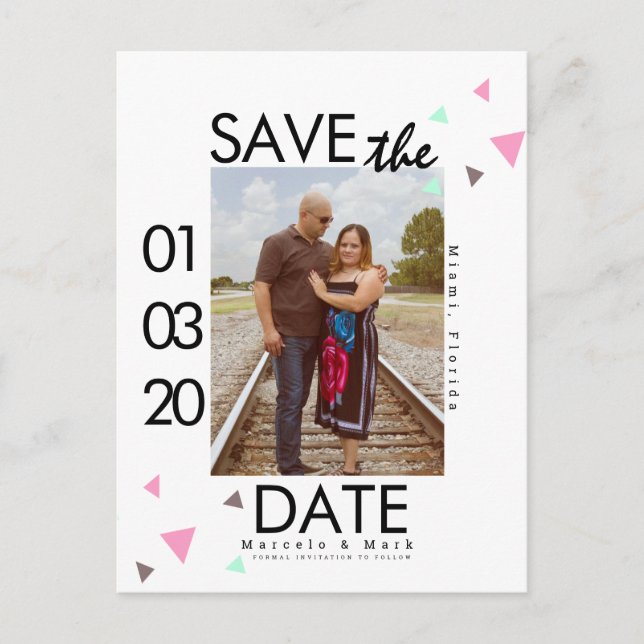 Clean Confetti Save The Dates Photo Postcard (Front)