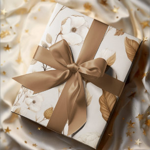 Clean Cotton Flowers Neutral Earthy Colours Wrapping Paper Sheet