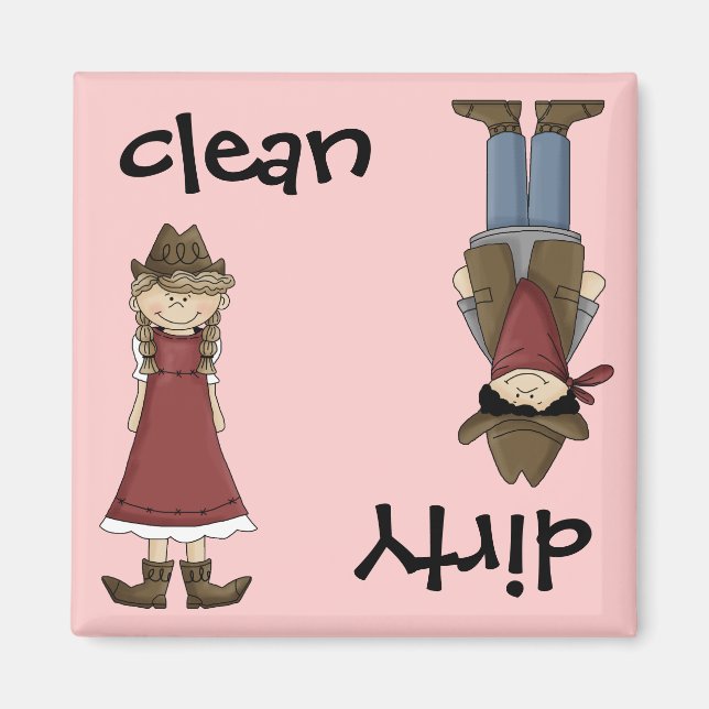 Clean Cowgirl or Dirty Cowboy Dishwasher Magnet (Front)