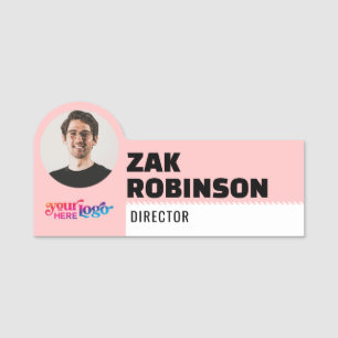 Clean Custom Business Logo Photo ID Title Employee Name Tag
