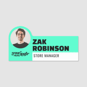 Clean Custom Business Logo Photo ID Title Employee Name Tag