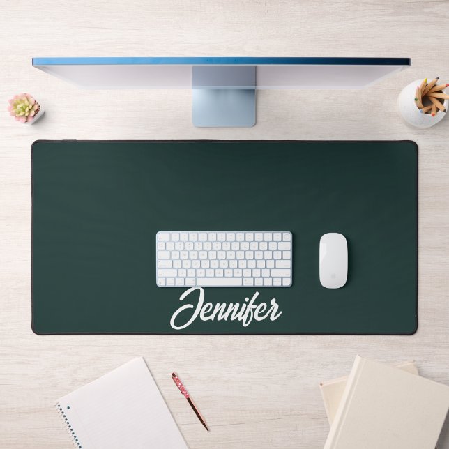 Clean Dark Green Monogram Initial Name Typography  Desk Mat (Creator Uploaded)