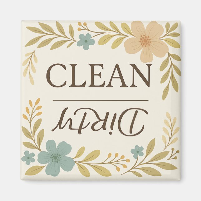 Clean Dirty Boho Floral Dishwasher Magnet (Front)