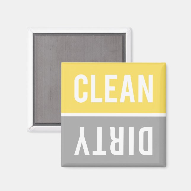Clean Dirty Bright Yellow and Gray Dishwasher Magnet (Front/Back)