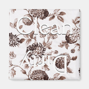 Clean Dirty Brown Vintage Floral Toile Dishwasher Magnet