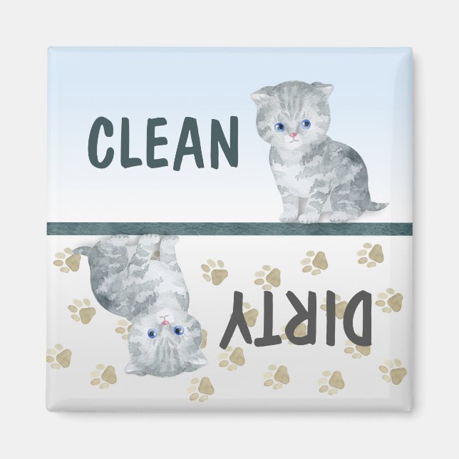 Clean Dirty Cute Kitten Pawprints Dishwasher Magnet (Front)