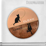 Clean Dirty Cute Kitty Dishwasher Magnet<br><div class="desc">Clean-dirty dishwasher magnet in rose gold metallic style with terra cotta and cute kitty silhouettes.</div>